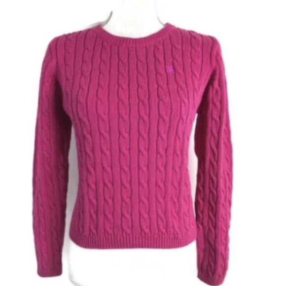 Lilly Pulitzer Cable Knit Sweater Begonia Bright Pink Crewneck Pullover sz Med - Picture 1 of 7